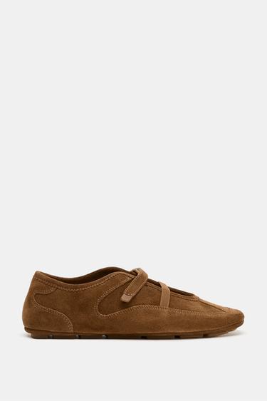 SPORTY SPLIT SUEDE BALLET FLATS - Brown by Zara