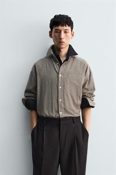RELAXED FIT CHECK SHIRT - Sand / Black by Zara