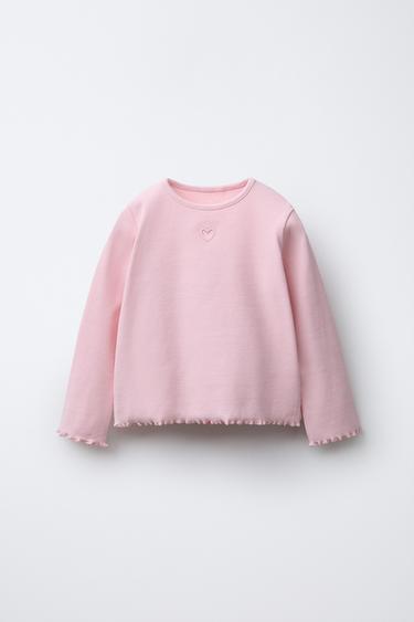 RIBBED T-SHIRT WITH HEART DETAIL - Pale pink by Zara
