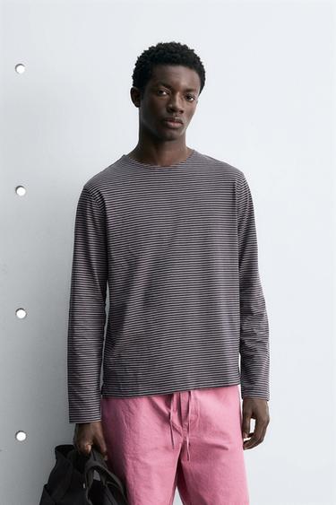 STRIPED JACQUARD T-SHIRT - Navy blue by Zara
