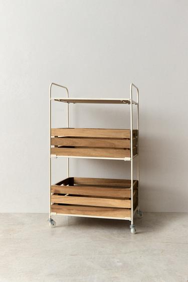 WOOD AND METAL STORAGE CART - Light beige by Zara