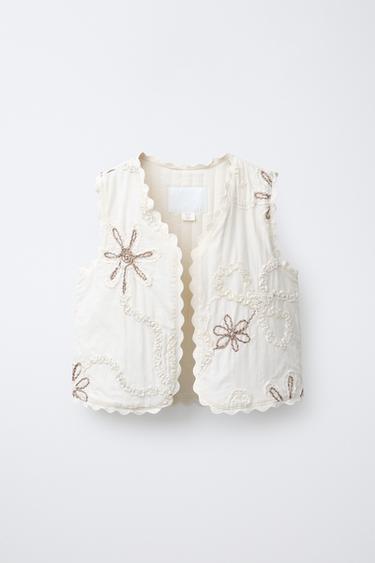 EMBROIDERED FLORAL WAISTCOAT - Ecru by Zara - Image 0