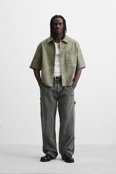 LEATHER EFFECT OVERSHIRT - Light khaki by Zara - Image 0