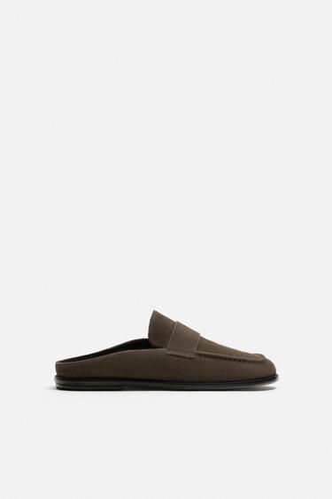 LEATHER MULE LOAFERS - Taupe Grey by Zara