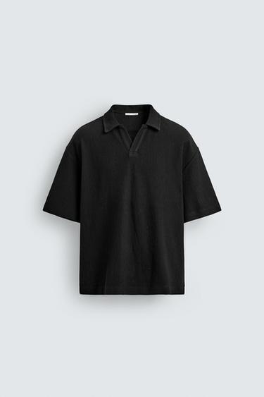 RELAXED FIT OTTOMAN POLO SHIRT - Black by Zara