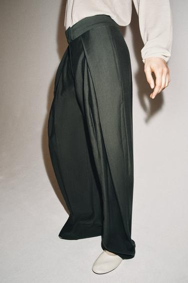 ZW COLLECTION DARTED WIDE-LEG TROUSERS - Khaki by Zara