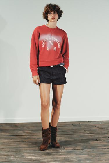 FADED-EFFECT SWEATSHIRT WITH SLOGAN - Red by Zara