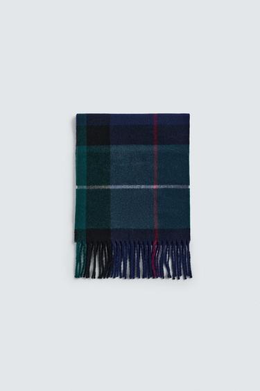 AARON LEVINE X ZARA CHECK WOOL BLEND SCARF - Green by Zara