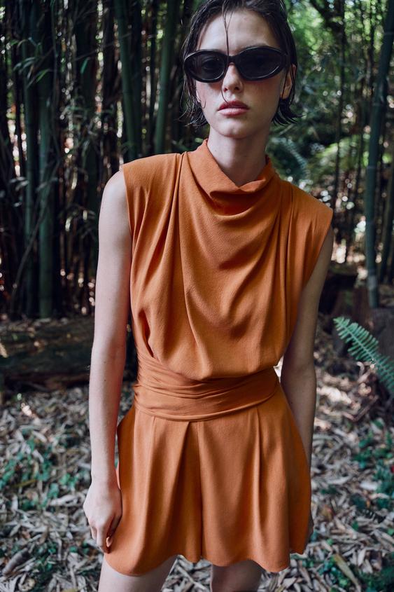 BELTED PLAYSUIT WITH SHOULDER PADS - Russet by Zara - Image 0