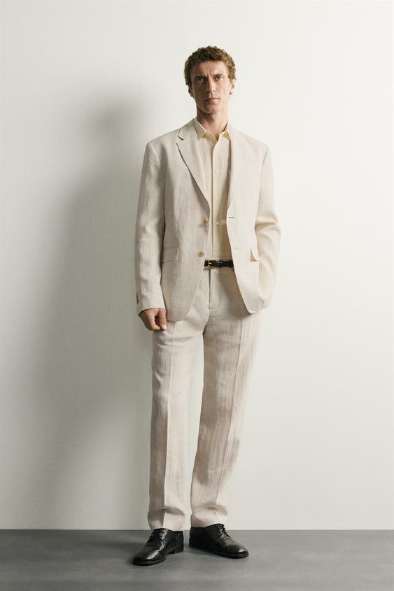 100% LINEN SUIT PLEATED TROUSERS - Sand by Zara - Image 0