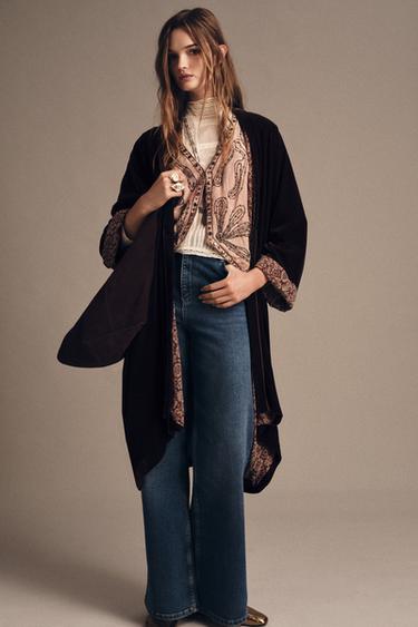 ZW COLLECTION VELVET KIMONO - Brown by Zara