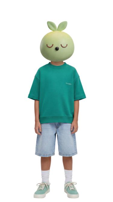 SHORT SLEEVE SWEATSHIRT WITH RAISED SLOGAN - Green by Zara