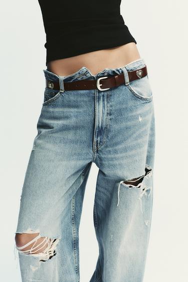 LEATHER BELT WITH HEART STUDS - Dark red by Zara - Image 0