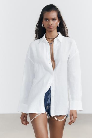 OVERSIZE LINEN BLEND SHIRT - White by Zara