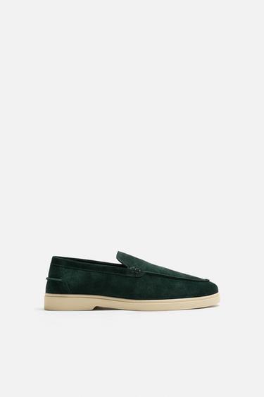 CASUAL LEATHER LOAFERS - Bottle Green by Zara - Image 0