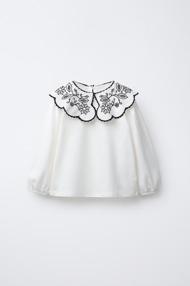 EMBROIDERED COLLAR T-SHIRT - Black by Zara - Image 0