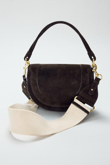 LEATHER SPLIT SUEDE CROSSBODY BAG - Chocolate by Zara