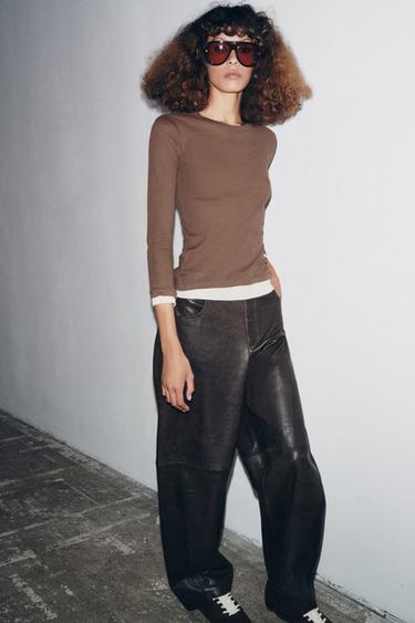 DOUBLE SUPIMA® COTTON T-SHIRT - Brown by Zara