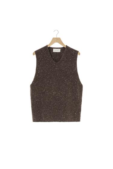FLECKED KNIT VEST - Dark brown by Zara
