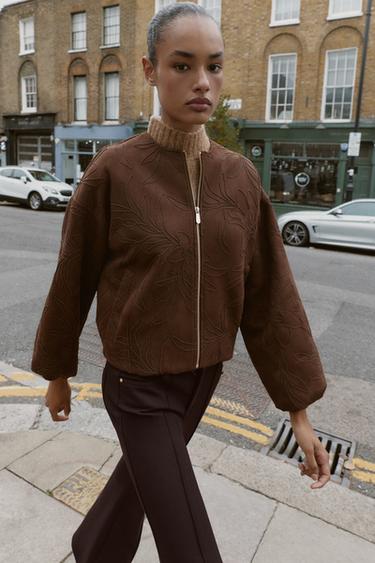 EMBROIDERED SUEDE-EFFECT BOMBER JACKET - Brown by Zara