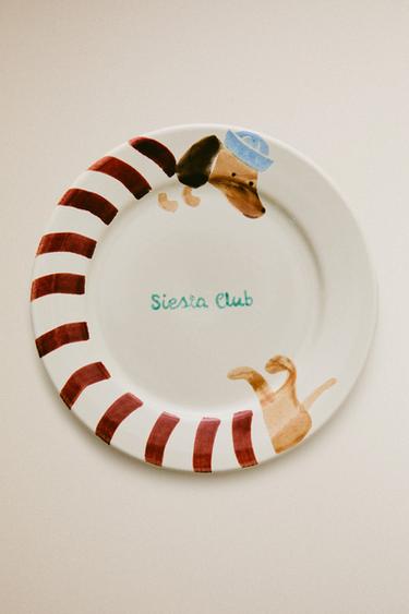 CHILDREN'S CERAMIC DOGGY PLATE - Cream by Zara