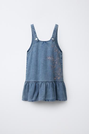 DENIM DRESS WITH EMBROIDERED FLOWERS - Blue by Zara