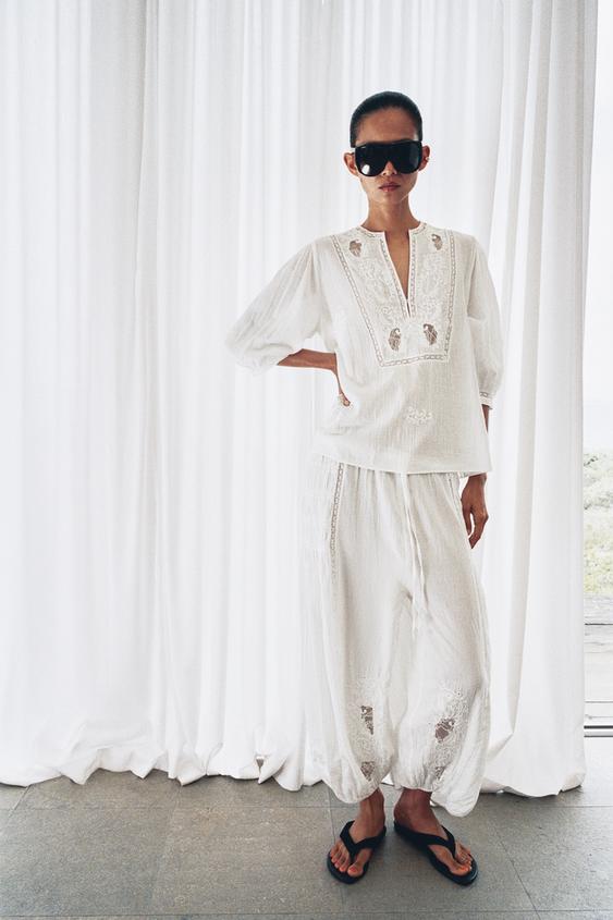 ZW COLLECTION LACE SAROUEL TROUSERS - Oyster-white by Zara - Image 0