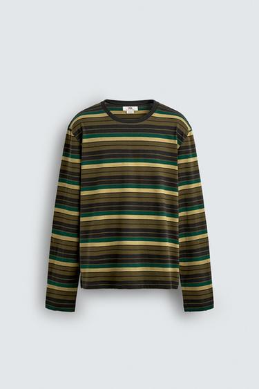 JACQUARD STRIPED T-SHIRT - Khaki by Zara