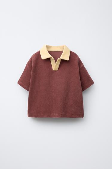 CONTRAST COLLAR TERRY POLO SHIRT - Terracotta by Zara - Image 0