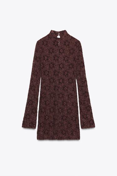 SOFT-TOUCH LACE SHORT DRESS - Burgundy by Zara