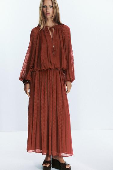 TASSEL PLEATED BLOUSE - Brick by Zara - Image 0