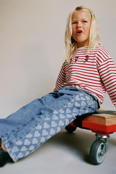 HEART PRINT CULOTTES JEANS - Blue by Zara