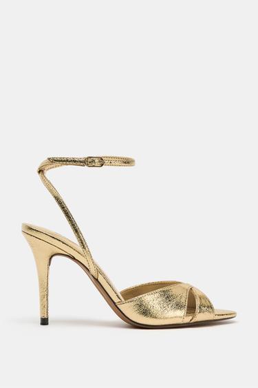 METALLIC EFFECT HIGH-HEEL SANDALS - Gold by Zara