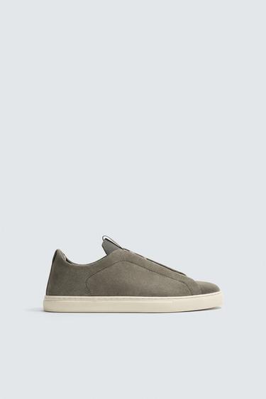 LEATHER TRAINERS - Taupe Grey by Zara