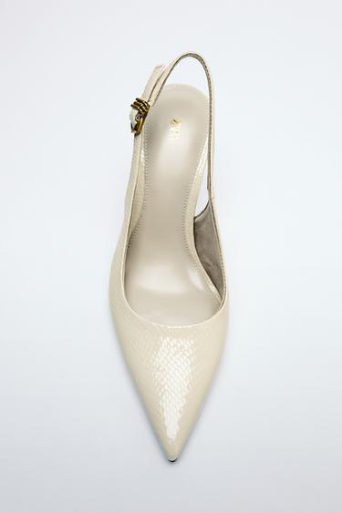 EMBOSSED HEELED SLINGBACK SHOES - Ecru White by Zara
