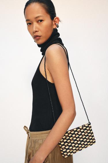 WOODEN BEAD MINI CROSSBODY BAG - camel by Zara