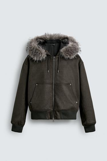 FAUX SUEDE QUILTED JACKET - Dark khaki by Zara