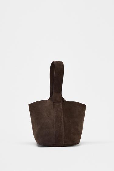SUEDE MINI BUCKET BAG - Taupe Grey by Zara