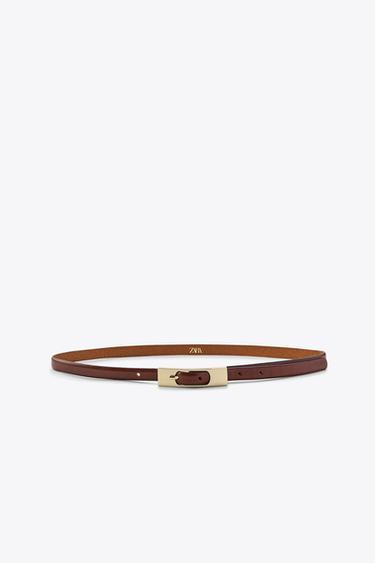 THIN BELT WITH RECTANGULAR BUCKLE - Brown by Zara