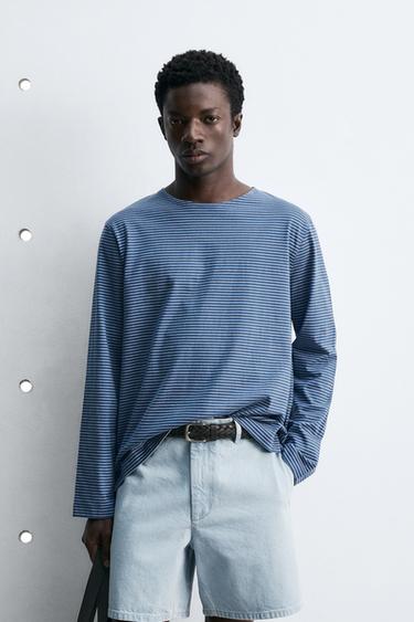 STRIPED JACQUARD T-SHIRT - Blue by Zara