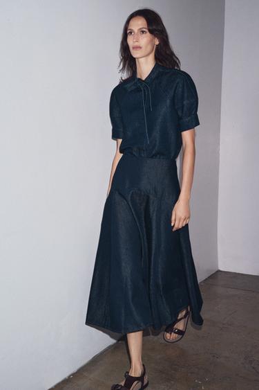 ZW COLLECTION DENIM MIDI SKIRT - Blue by Zara