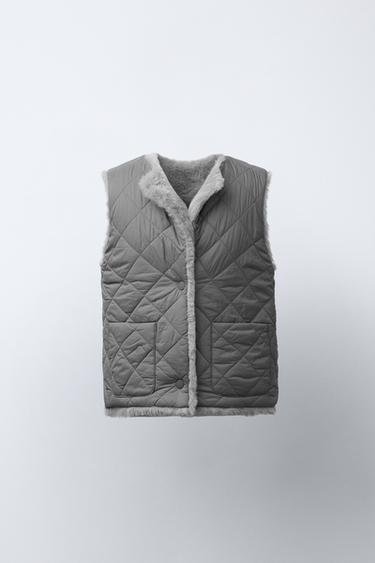 REVERSIBLE FAUX FUR GILET - Pearl grey by Zara