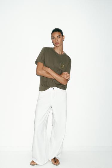 FADED-EFFECT EMBELLISHED T-SHIRT - Green by Zara