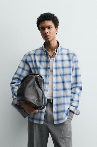 RELAXED FIT CHECK SHIRT - Blue/White by Zara