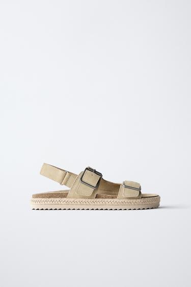 LEATHER SANDALS WITH JUTE BUCKLES - Sand Brown by Zara - Image 0