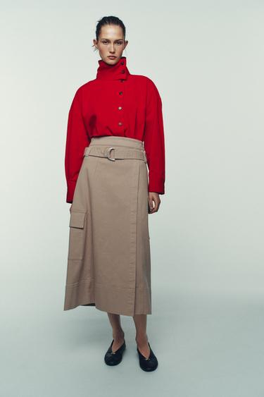 BELTED CARGO MIDI SKIRT - Sand by Zara
