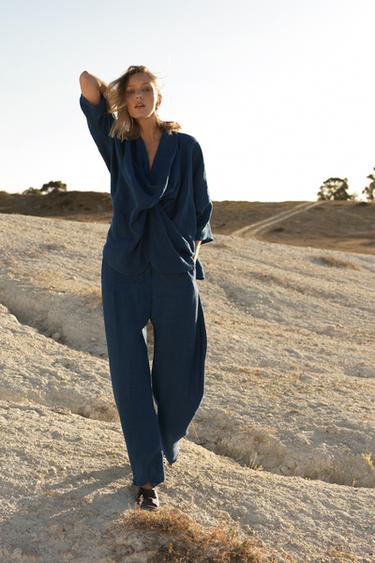 ZW COLLECTION LIMITED EDITION 100% LINEN BAGGY TROUSERS - Indigo by Zara - Image 0