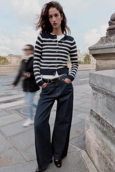 STRIPED CARDIGAN - Ecru / Blue by Zara