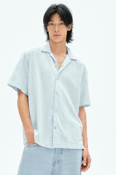 STRIPED JACQUARD SHIRT - Light blue by Zara