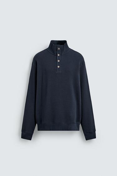 WAFFLE-KNIT TEXTURED SWEATSHIRT - Navy blue by Zara